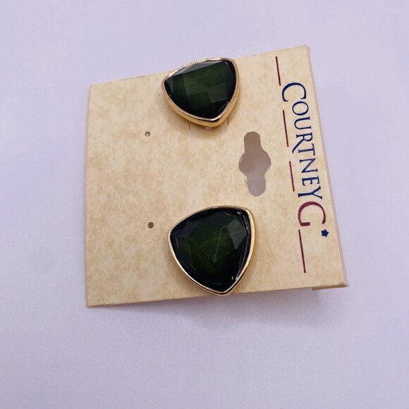 Courtney G Black Goldtone Triangle Shape Stud Earrings New - Picture 2 of 3
